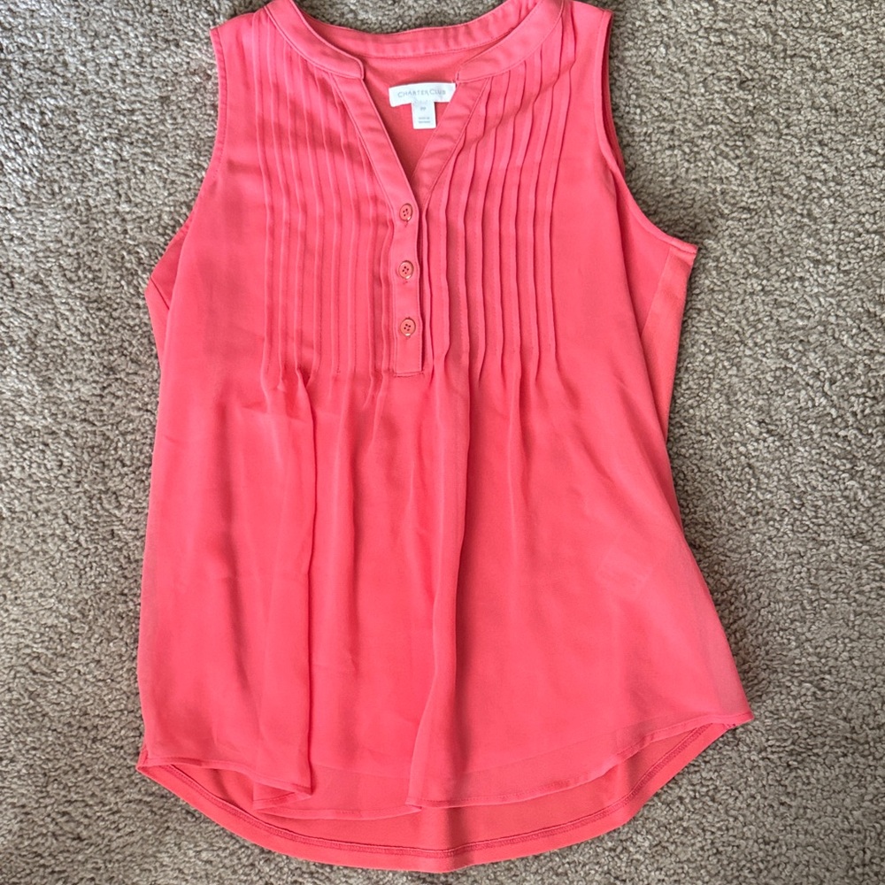 Ann Taylor Coral Pleated Sleeveless Blouse